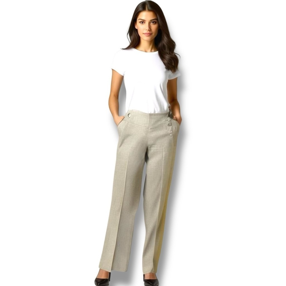 Cabi Pleated Pants Gray Decorative Buttons Regular Cut Size 6